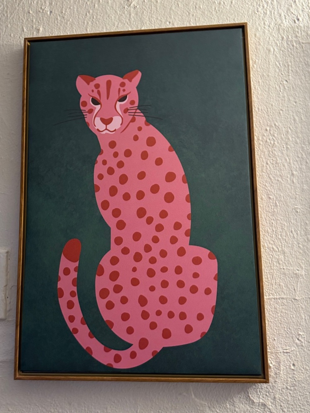 Pink Spotted Leopard Wall Art on Dark Teal Background